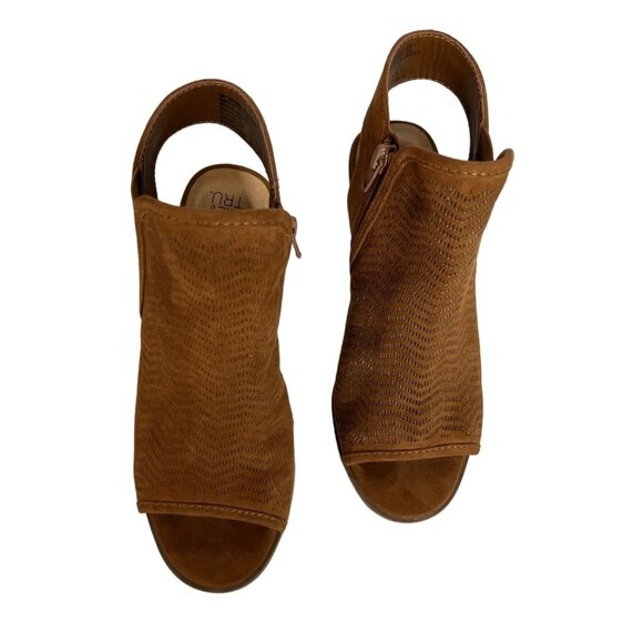 Time and Tru Open Toe Booties Womens Size 6.5 W Brown Zipper Memory Foam - Picture 5 of 12